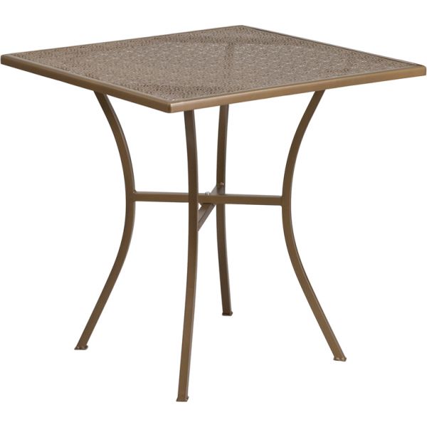 FHFCO5GDGG Flash Furniture 28'' Square Gold Indoor-Outdoor Steel Patio Table