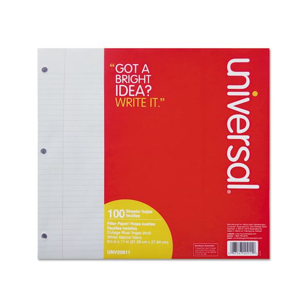 UNV20911 Universal Filler Paper, 8 1/2 x 11, College Rule, White, 100 Sheets/Pack