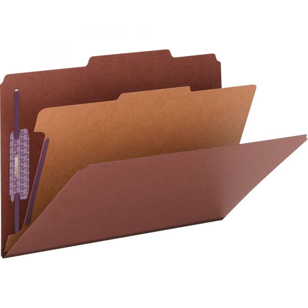 SMD18775 Smead Pressboard Classification Folders, Self Tab, Legal, Four-Section, Red, 10/Box