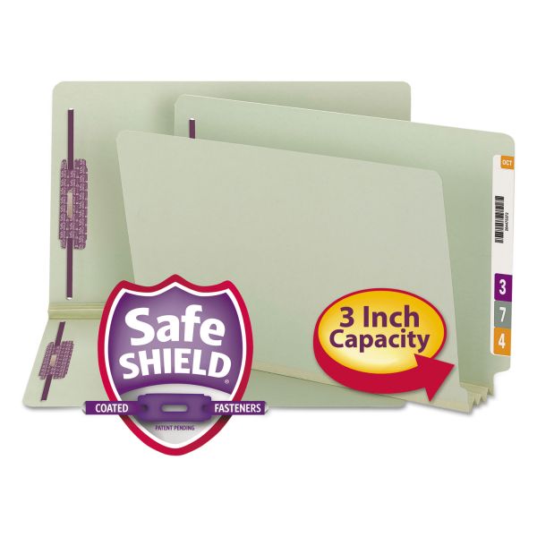 SMD37725 Smead Three Inch Expansion Folder, Two Fasteners, End Tab, Legal, Gray Green, 25/Box