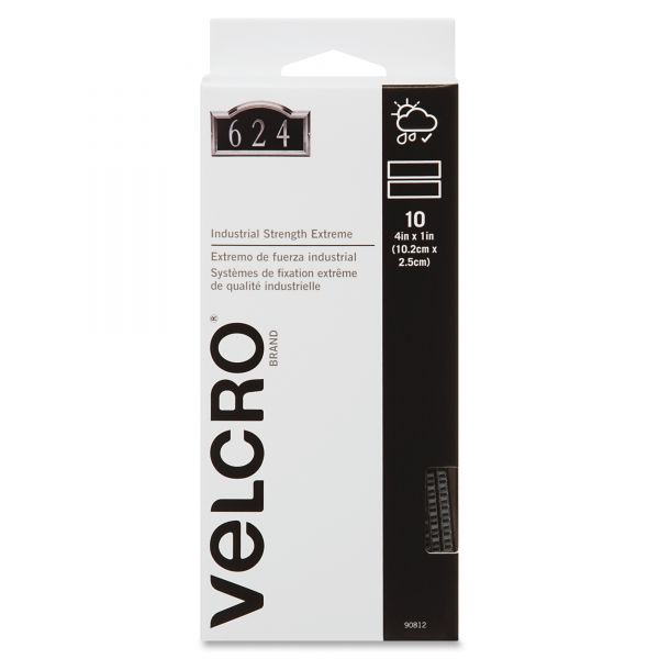 VEK90812 Velcro Extreme Indoor/Outdoor Hook & Loop Fasteners, 1 x 4 Strips, 10/Pack