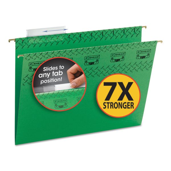 SMD64042 Smead Tuff Hanging Folder with Easy Slide Tab, Letter, Green, 18/Pack