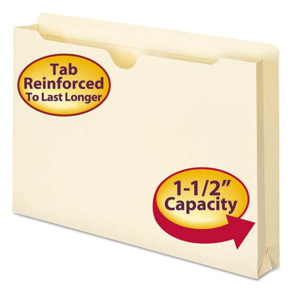 SMD76540 Smead Manila File Jackets, 2-Ply Top, 1 1/2" Exp, Legal, 11 Point, Manila, 50/Box