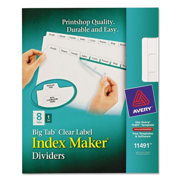 AVE11491 Avery Index Maker Print & Apply Clear Label Dividers, 8-Tab, White Tab, Letter, 1 Set