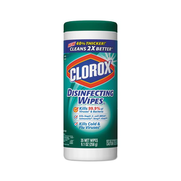 CLO01593CT Clorox Disinfecting Wipes, 7 x 8, Fresh Scent, 35/Canister, 12/Carton