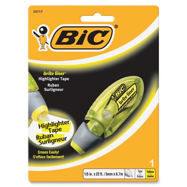 BIC Brite Liner Highlighter Tape, Yellow, 1/5" x 264"