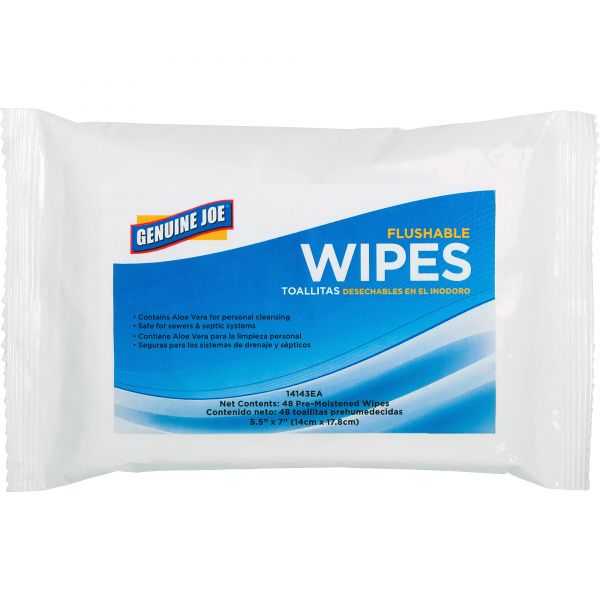 GJO14143EA Genuine Joe Flushable Personal Cleansing Wipes
