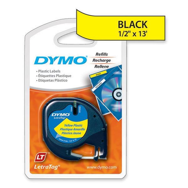 DYM91332 DYMO LetraTag Plastic Label Tape Cassette, 1/2" x 13ft, Yellow