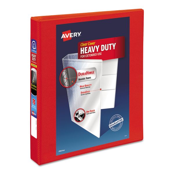 AVE79171 Avery Heavy-Duty 3-Ring View Binder w/Locking 1-Touch EZD Rings, 1 1/2" Capacity, Red