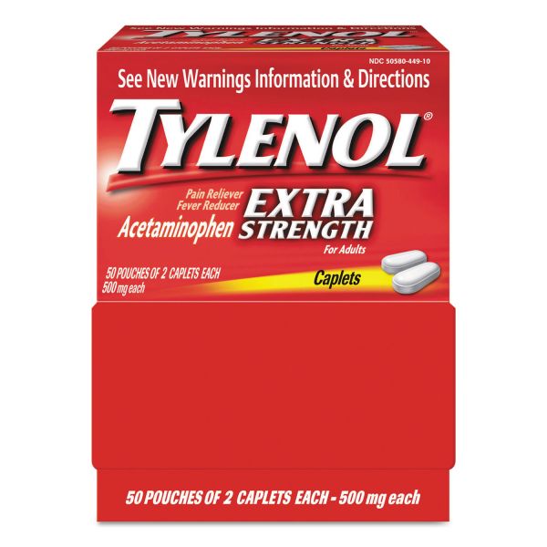 MCL44910 Tylenol Extra Strength Caplets, Two-Pack, 50 Packs/Box