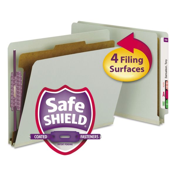 SMD26800 Smead Pressboard End Tab Classification Folder, Letter, 4-Section, Gray/Green, 10/Box
