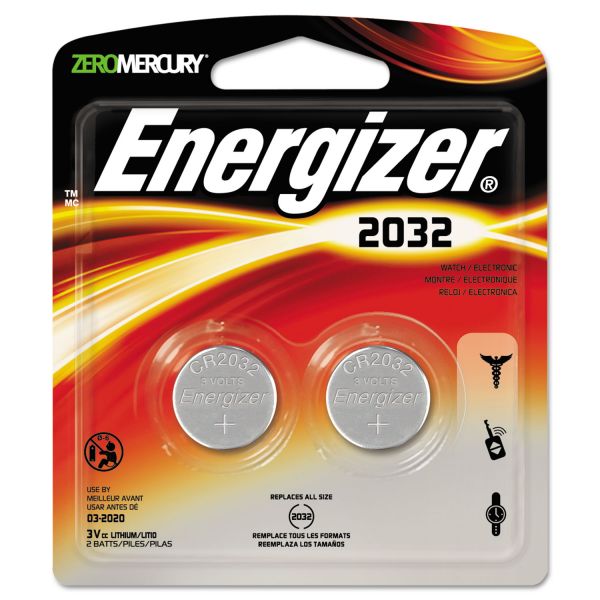 EVE2032BP2 Energizer Watch/Electronic/Specialty Battery, 2032, 3V, 2/Pack