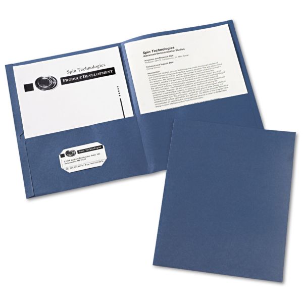 AVE47985 Avery Two-Pocket Folder, 40-Sheet Capacity, Dark Blue, Embossed Paper, 25/Box