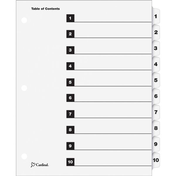 Cardinal OneStep Printable 10-Tab Numbered Dividers With Table Of ...