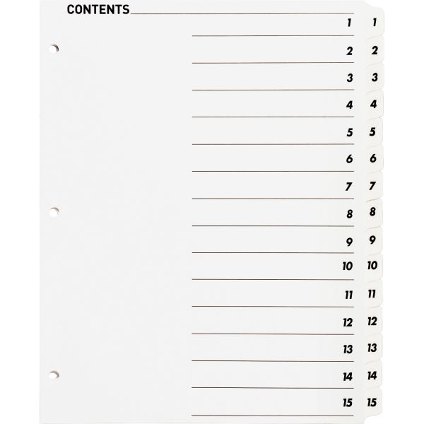 SPR05857 Sparco Quick Index 15-Tab Numbered Dividers With Table Of Contents Page