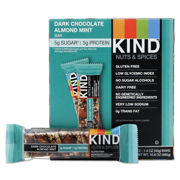 KND19988 KIND Nuts and Spices Bar, Dark Chocolate Almond Mint, 1.4 oz Bar, 12/Box