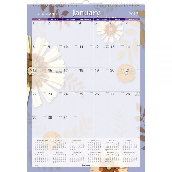 AAGPF228 AT-A-GLANCE Paper Flowers Monthly Wall Calendar