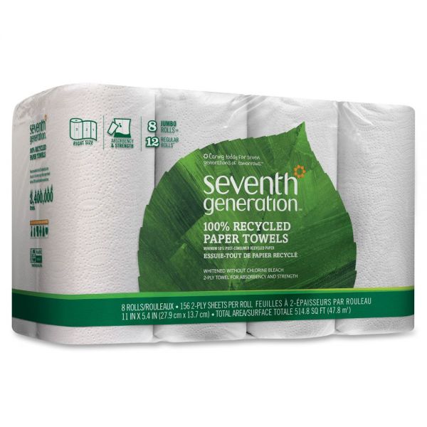 SEV13739 Seventh Generation Jumbo Rolls Recycled Paper Towels, 156 sheets, 2-ply, 8 rolls/pack