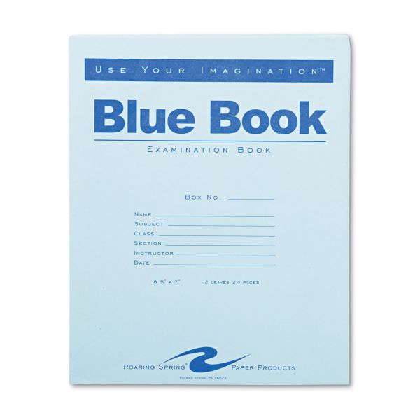 ROA77513 Roaring Spring Exam Blue Book, Legal Rule, 8 1/2 x 7, White, 12 Sheets/24 Pages