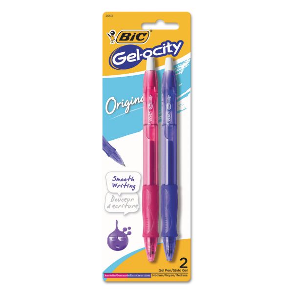 BICRLCAP21AST BIC Gel-ocity Retractable Gel Pen, Assorted Ink, .7mm, Medium, 2/Pack