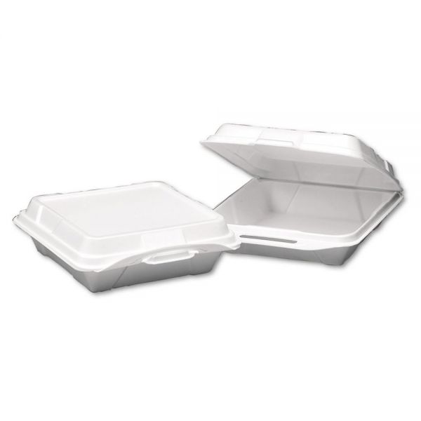 GNP20010 Genpak Foam Hinged Carryout Container, 1-Compartment, 9-1/4x9-1/4x3, White, 100/Bag