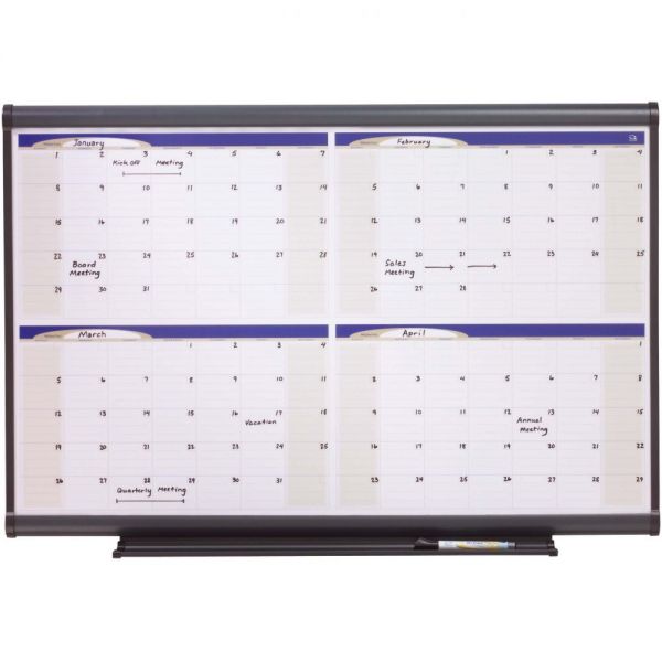 QRT4MCP23 Quartet Prestige Total Erase Monthly Calendar, 36 x 24, Gray Frame