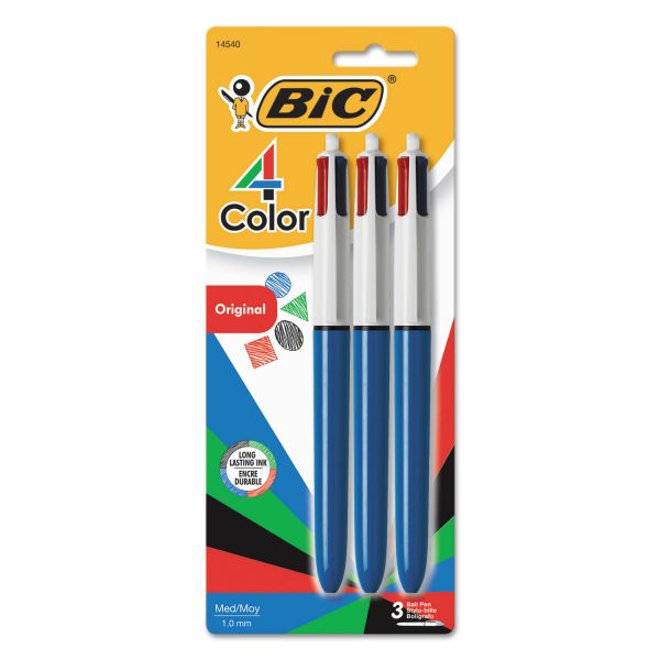 BICMMP31 BIC 4-Color Retractable Ballpoint Pen, Assorted Ink, 1mm, Medium, 3/Pack