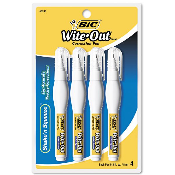 BICWOSQPP418 BIC Wite-Out Shake 'n Squeeze Correction Pen, 8 ml, White, 4/Pack