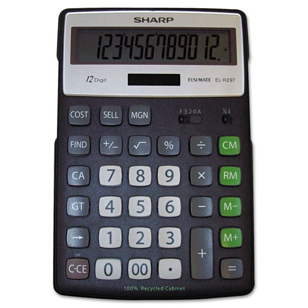 SHRELR297BBK Sharp EL-R297BBK Recycled Series Calculator w/Kickstand, 12-Digit LCD