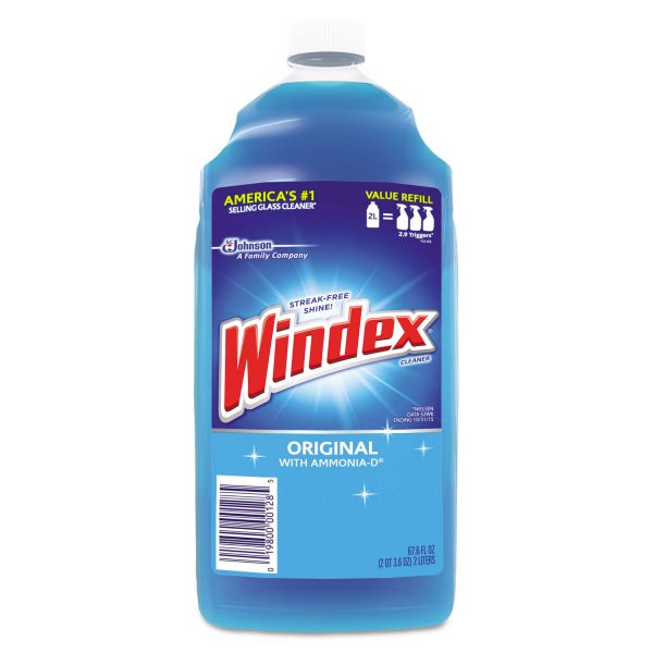 SJN062128 Windex Glass Cleaner with Ammonia-D, 67.6oz Refill, Unscented, 6/Carton
