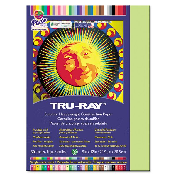PAC103005 Pacon Tru-Ray Construction Paper, 76 lbs., 9 x 12, Chartreuse, 50 Sheets/Pack