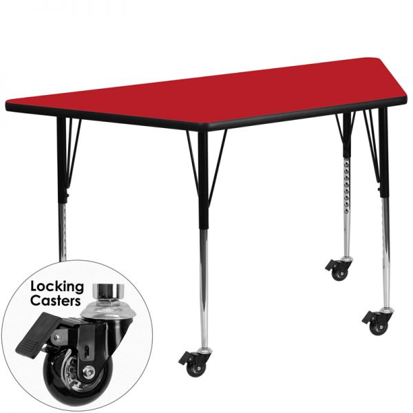 FHFXUA3060TRAPREDHACASGG Flash Furniture Mobile Height Adjustable Trapezoid Activity Table