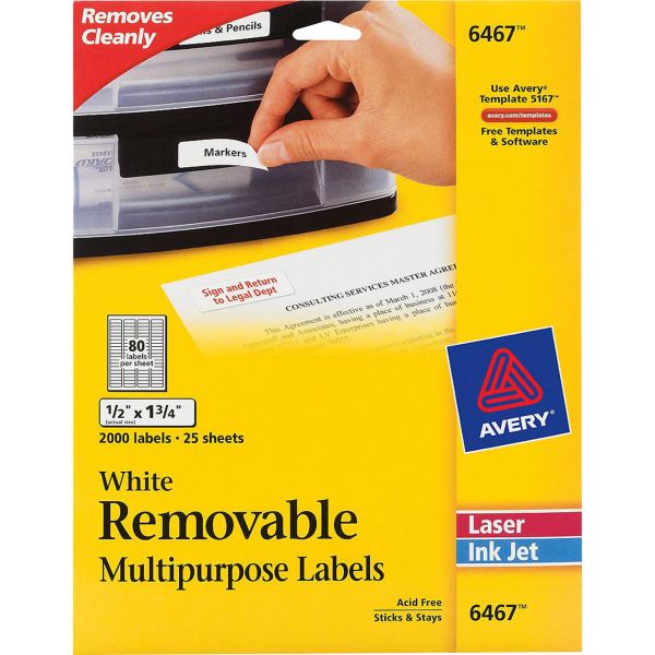 AVE6467 Avery Removable Multi-Use Labels, 1/2 x 1 3/4, White, 2000/Pack