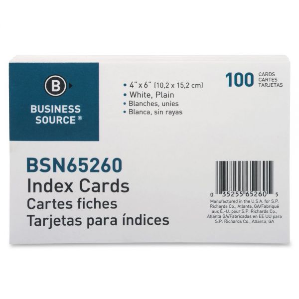 BSN65260 Business Source 4" x 6" Blank Index Cards