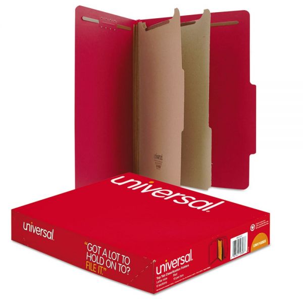 UNV10303 Universal Pressboard Classification Folders, Letter, Six-Section, Ruby Red, 10/Box
