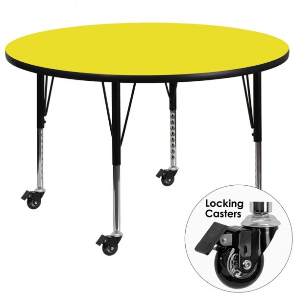 FHFXUA48RNDYELHPCASGG Flash Furniture Mobile Height Adjustable Round Activity Table
