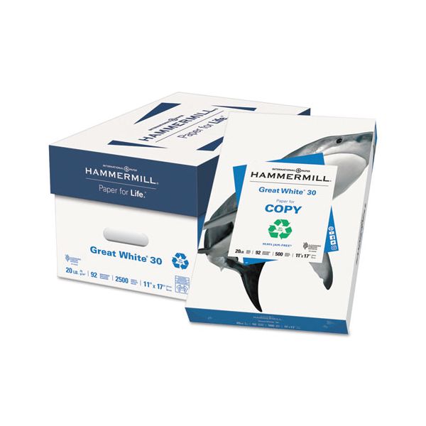 HAM86750 Hammermill Great White Recycled Copy Paper, 92 Brightness, 20 lb, 11 x 17, White, 500 Sheets/Ream