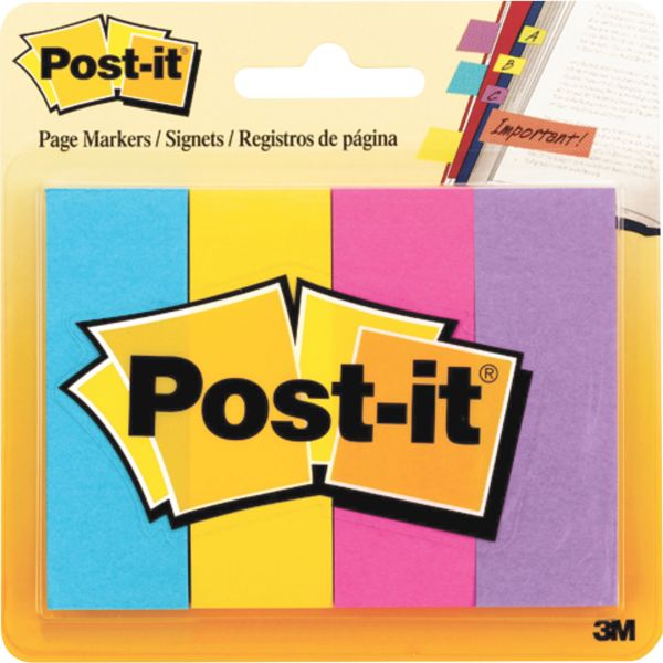 MMM6714AU Post-it Page Flag Markers, Assorted Brights, 50 Strips/Pad, 4 Pads/Pack