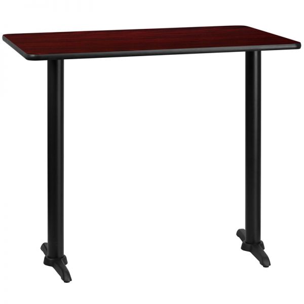 FHFXUMAHTB3048T0522BGG Flash Furniture 30'' x 48'' Rectangular Mahogany Laminate Table Top with 5'' x 22'' Bar Height Table Bases