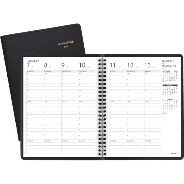 AAG7086505 AT-A-GLANCE Weekly Appointment Book Ruled, Hourly Appts, 6 7/8 x 8 3/4, Black, 2019