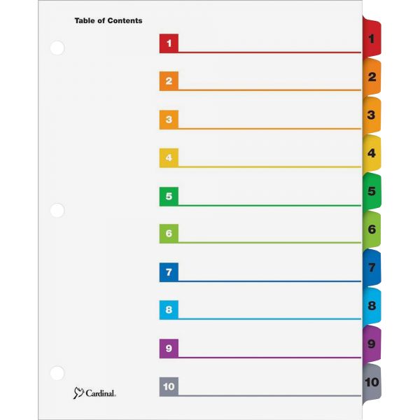 CRD61038 Cardinal QuickStep OneStep Bulk Index System, Title: 1-10, Letter, Multicolor, 24 Sets/BX