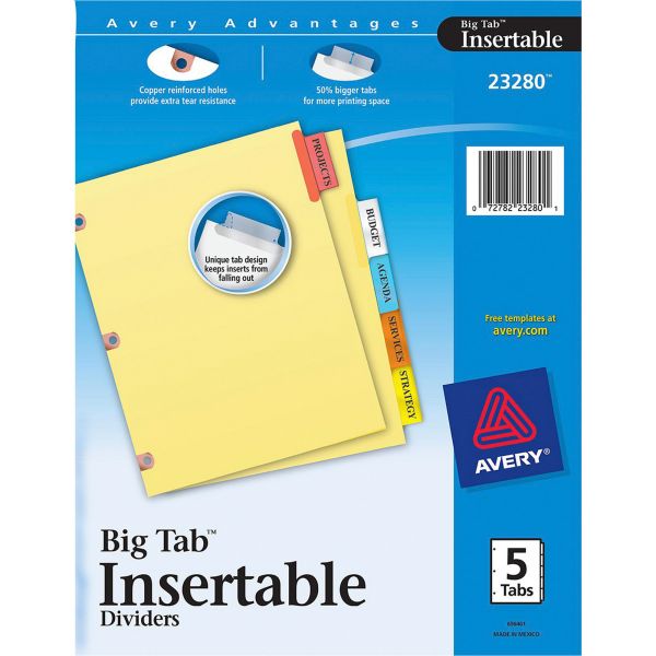 AVE23280 Avery Insertable Big Tab Dividers, 5-Tab, Multi-color Tab, Letter, 1 Set