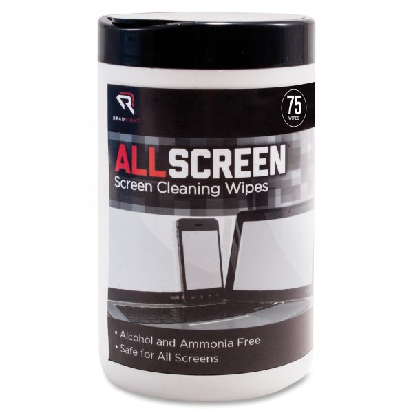 REARR15045 Read Right AllScreen Screen Cleaning Wipes, 6" x 6", White, 75/Tub