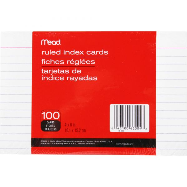 MEA63004 Mead 4" x 6" Ruled Index Cards