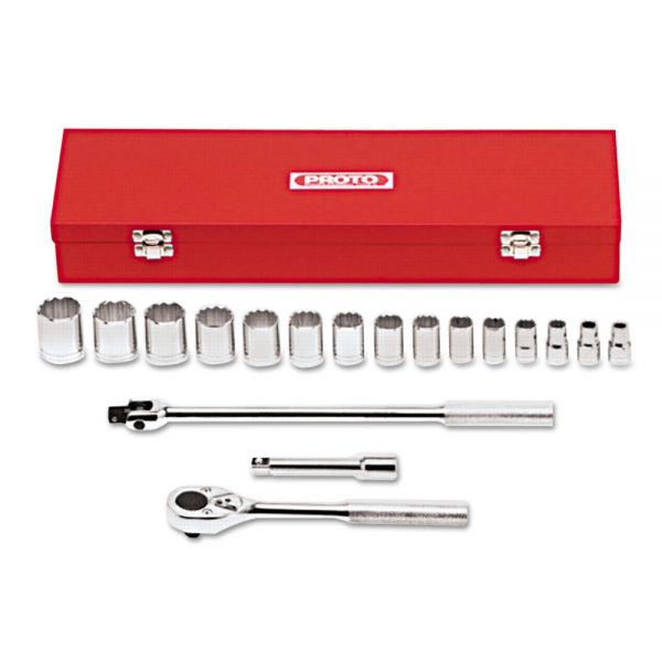 PTO54122 PROTO 18-Piece Mechanic's Tool Set, SAE, 1/2" Drive, 3/8" to 1 1/4", 6-Point