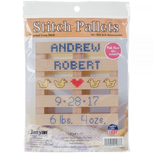 NOTM535299 Wood Pallet Birth Announcement Counted Cross Stitch Kit