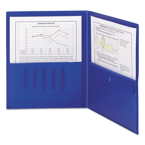 SMD87701 Smead Poly Two-Pocket Folder w/Security Pocket, 11 x 8 1/2, Blue, 5/Pack