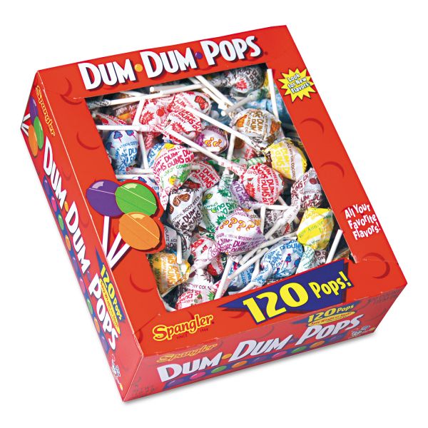 SPA66 Spangler Dum-Dum-Pops, Assorted Flavors, Individually Wrapped, 120 Count Box