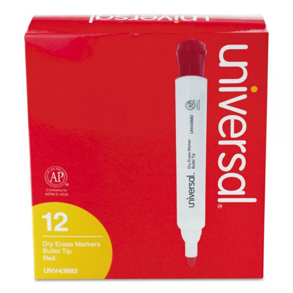 UNV43682 Dry Erase Marker, Bullet Tip, Red, Dozen