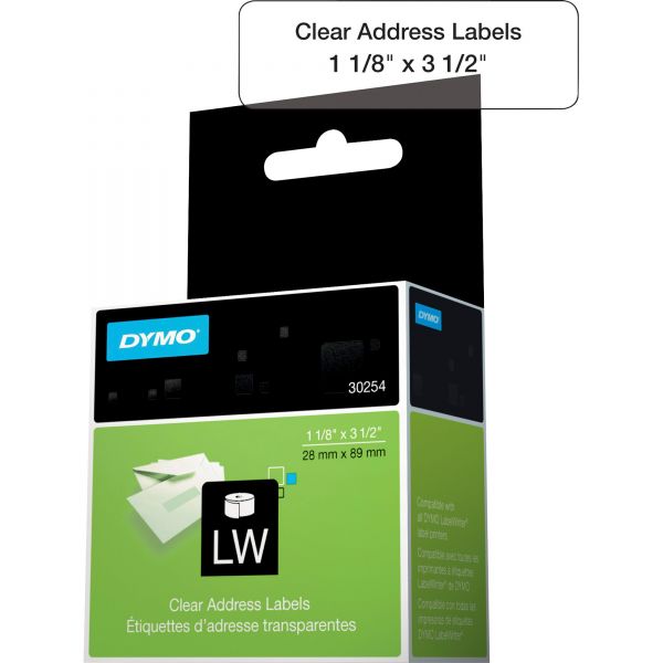 DYM30254 DYMO LabelWriter Address Labels, 1 1/8 x 3 1/2, Clear, 130 Labels/Roll